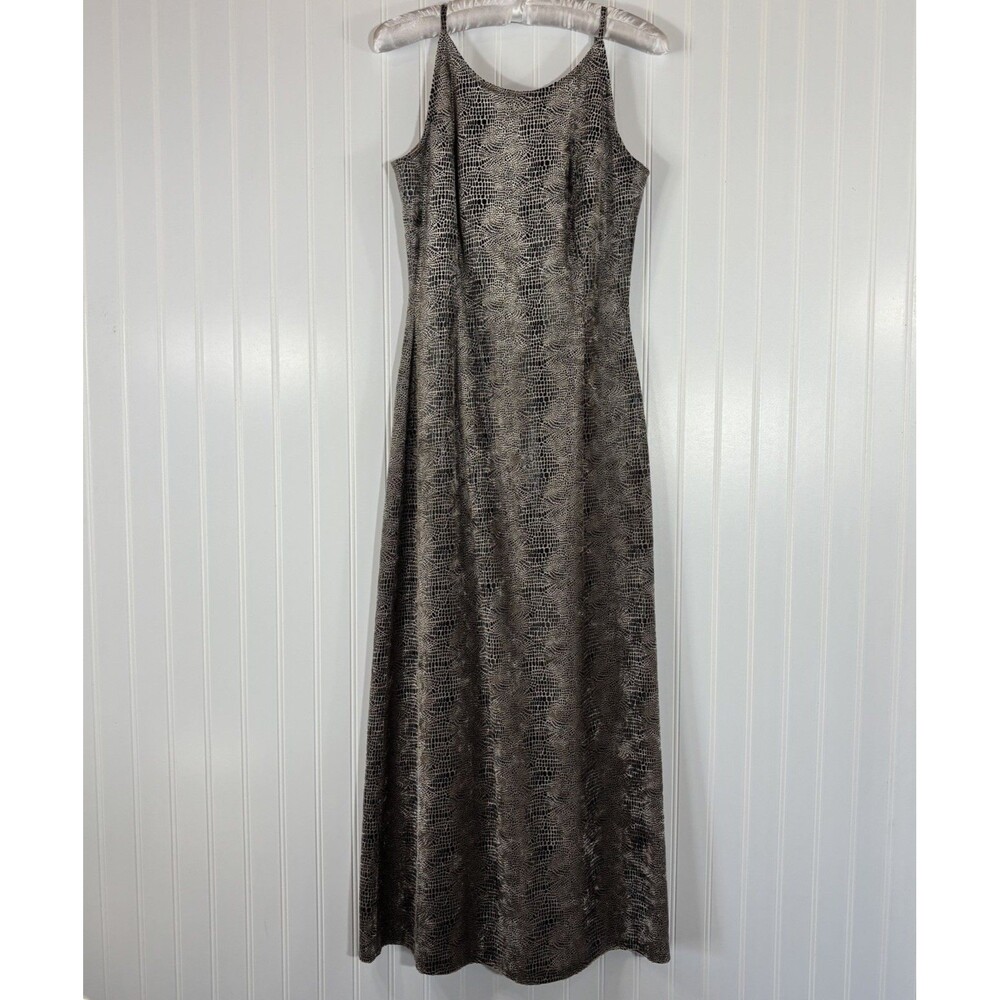 Vtg 90s Slip Dress Sz 4 Textured Velvet Snake Y2K Kennedy Mob Wife Chic Neutral